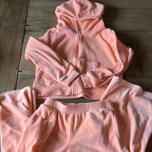 btween Kids Matching Set in Peach, fleece hoodie and pants, Size 7